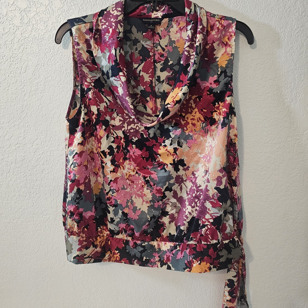 Banana Republic Multicolor Floral Side Tie Sleeveless Cowl Neck Blouse M